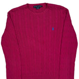 Ralph Lauren Cable Knit Jumper - Large Pink Cotton