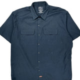 Dickies Short Sleeve Shirt - XL Blue Polyester Blend