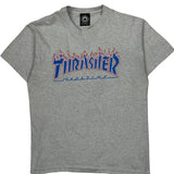 Flame Logo Thrasher Graphic T-Shirt - Medium Gray Cotton