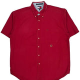 Tommy Hilfiger Short Sleeve Shirt - Large Red Cotton