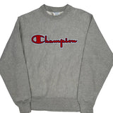 Reverse Weave Champion Spellout Sweatshirt - Medium Grey Cotton