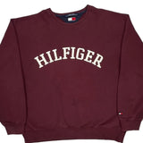 Tommy Hilfiger Spellout Sweatshirt - XL Burgundy Cotton Blend