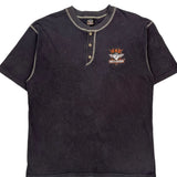 Contrast Stitch Harley Davidson Henley T-Shirt - Medium Black Cotton