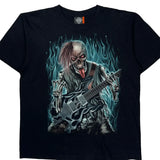 Skeleton Playing Guitar Rock Eagle Single Stitch T-Shirt - XL Black Cotton