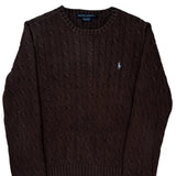 Ralph Lauren Cable Knit Sweater - Large Brown Cotton