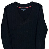 Tommy Hilfiger V-Neck Sweater - Small Black Cotton