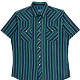 Wrangler Striped Short Sleeve Shirt - XL Green Cotton