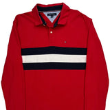 Tommy Hilfiger Striped Long Sleeve Polo Shirt - XL Red Cotton