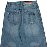 Encye Graphic Denim Shorts - 34W 13L Blue Cotton