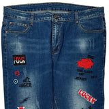 Rose & Words Graphic Jeans - 39W 28L Blue Denim