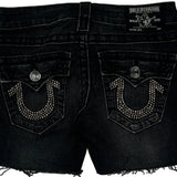 True Religion Studded Denim Shorts - 25W US 0 Black Denim