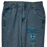 Embroidered Patches Jinzu Graphic Jeans - 33W 34L Blue Cotton