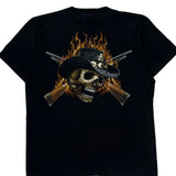 Skull Cowboy Design Wild Single Stitch T-Shirt - Medium Black Cotton