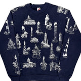 Lighthouses Print Jerzees Graphic Sweatshirt - Large Navy Cotton