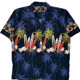 Surfboards And Palm Trees Favant Graphic Hawaiian Shirt - Large Multicoloured Cotton