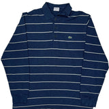Lacoste Striped Long Sleeve Polo Shirt - Large Blue Cotton