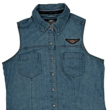 Harley Davidson Denim Vest - Large Blue Cotton