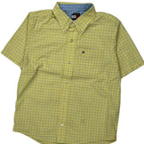 Age 7 Tommy Hilfiger Checked Short Sleeve Shirt - Small Yellow Cotton