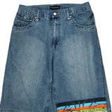 Encye Graphic Denim Shorts - 34W 13L Blue Cotton