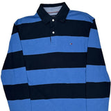 Tommy Hilfiger Striped Long Sleeve Polo Shirt - Medium Blue Cotton