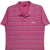 Puma Striped Polo Shirt - Medium Pink Cotton