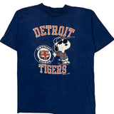 80s Snoopy Detroit Tigers Artex Single Stitch T-Shirt - Large Blue Cotton
