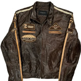 Motorcycle Superior Graphic Leather Jacket - XL Brown Leather