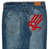 Handprint Design Miskeen Hip Hop Jeans - 39W 33L Blue Denim