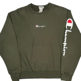 Reverse Weave Champion Spellout Sweatshirt - Large Green Cotton