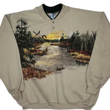 Nature Scene Unbranded Henley Graphic Sweatshirt - Large Beige Cotton