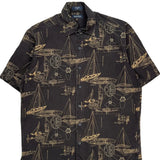 Nautica Hawaiian Shirt - Medium Black Cotton