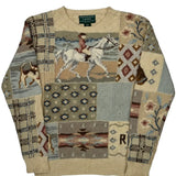 Hand Knit Ralph Lauren Graphic Sweater - Small Multicoloured Cotton