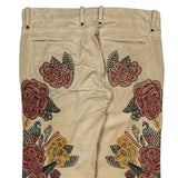 Two Ten Five Floral Cord Trousers - 34″ Waist Beige Corduroy