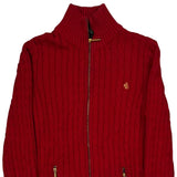 Ralph Lauren Cable Knit Zip Up - Small Red Cotton
