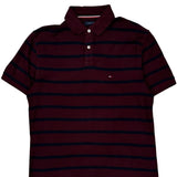 Tommy Hilfiger Striped Polo Shirt - Medium Burgundy Cotton
