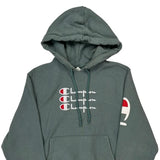 Reverse Weave Champion Spellout Hoodie - Small Grey Cotton Blend