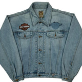 Harley Davidson Patch Guess Graphic Denim Jacket - Large Light Wash Cotton