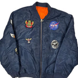 Nasa & US Army Patches Nasty Boys Ma-1 Bomber Jacket - XL Blue Polyester