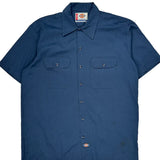 Dickies Short Sleeve Shirt - Large Blue Cotton