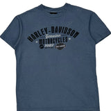 Harley Davidson Graphic T-Shirt - Medium Blue Cotton