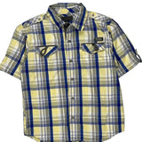 Coogi Checked Short Sleeve Shirt - Large Blue Cotton