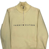 Vintage Tommy Hilfiger Spellout 1/4 Zip - Medium Cream Cotton