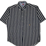 Vintage Tommy Hilfiger Striped Short Sleeve Shirt - Large Navy Cotton