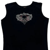 Skull With Wings Harley Davidson Graphic Tank Top - 2XL Black Cotton