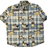 Natural Issue Checked Hawaiian Shirt - Large Blue Cotton