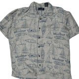 Newport Blue Graphic Hawaiian Shirt - Large White Viscose