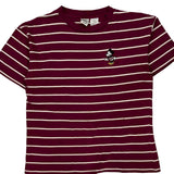 Mickey Mouse Disney Striped T-Shirt - Medium Burgundy Cotton