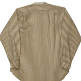 Armani Exchange Striped Collarless Shirt - Small Beige Cotton