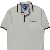 Tommy Hilfiger Striped Polo Shirt - XL White Cotton