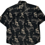 Nautical Print Puritan Graphic Hawaiian Shirt - Large Black Cotton